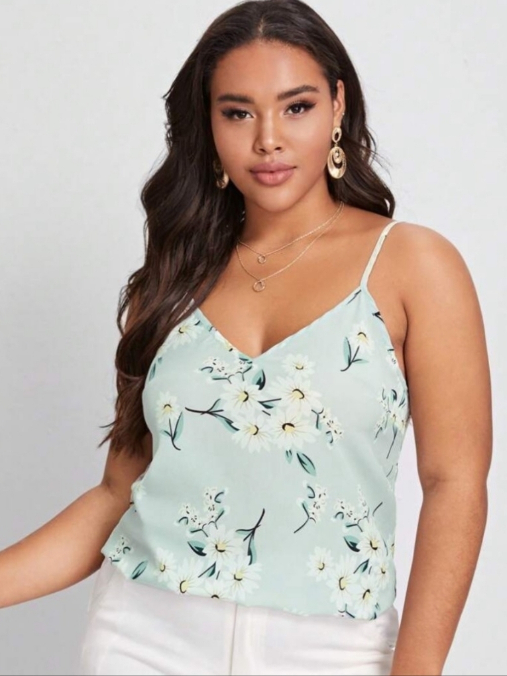 Mint Floral Satin V-Neck Cami